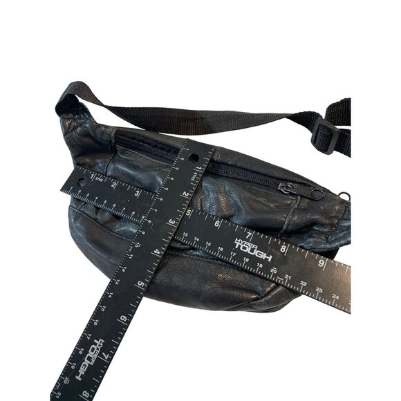 Toni Vintage Black Leather Fanny Waist Pack Multiple Compartments Adjustable - Picture 8 of 8